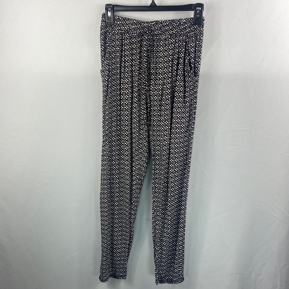 elisa Immagine Pants - Elisa Immagine Black and White 100% Cotton Floral Print Lightweight Pants